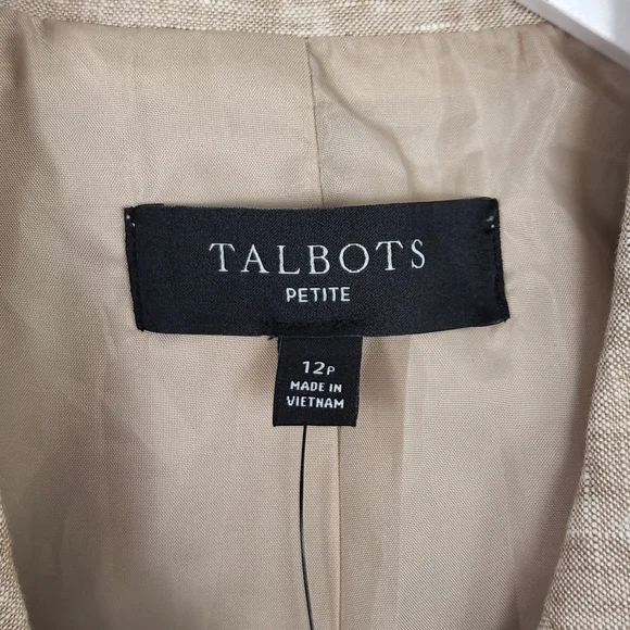 Talbots Cropped 100% Linen Blazer Neutral Flax Tan Size 12P NWT - Picture 6 of 8